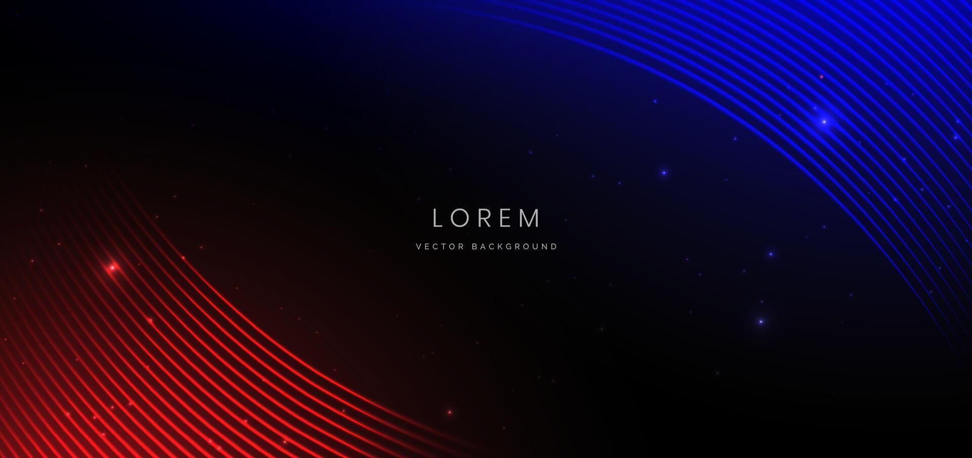 Abstract futuristic neon light curved red and blue on black background. vector