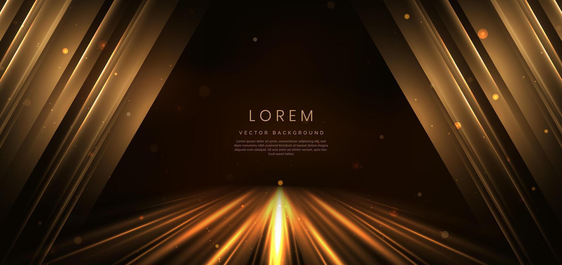 Abstract luxury golden triangles lighting effect glowing on dark brown background and sparkle. vector
