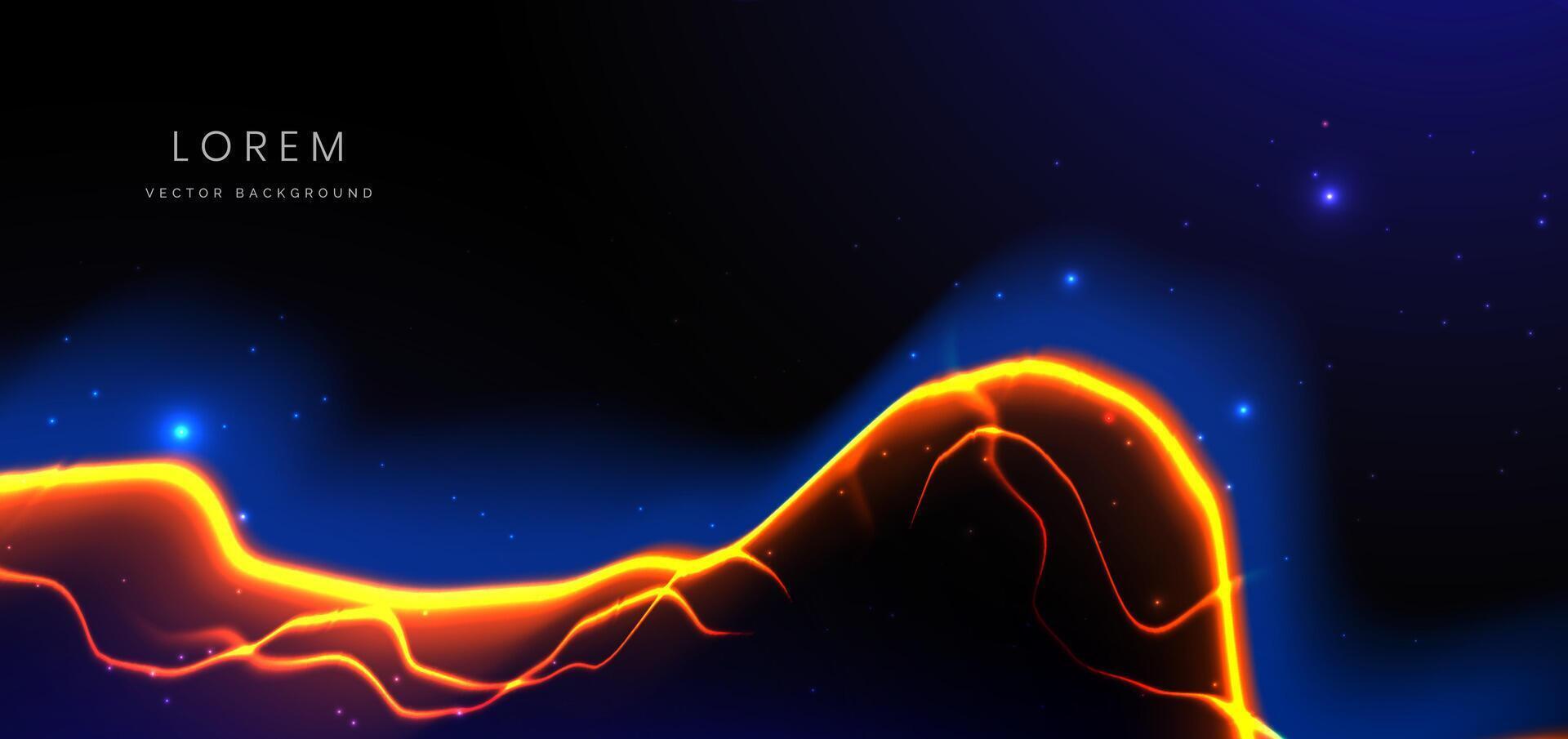 Abstract technology futuristic glowing neon serrated blue and orange light ray on dark blue background with lighting effect. vector