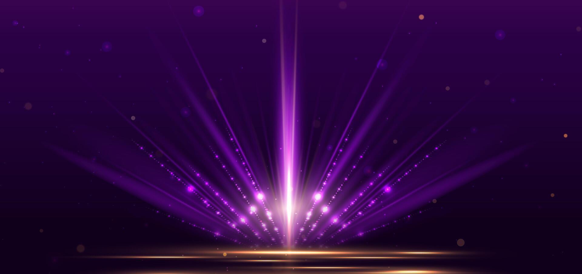 Abstract glowing purple vertical lighting lines on dark purple background with lighting effect and sparkle. vector