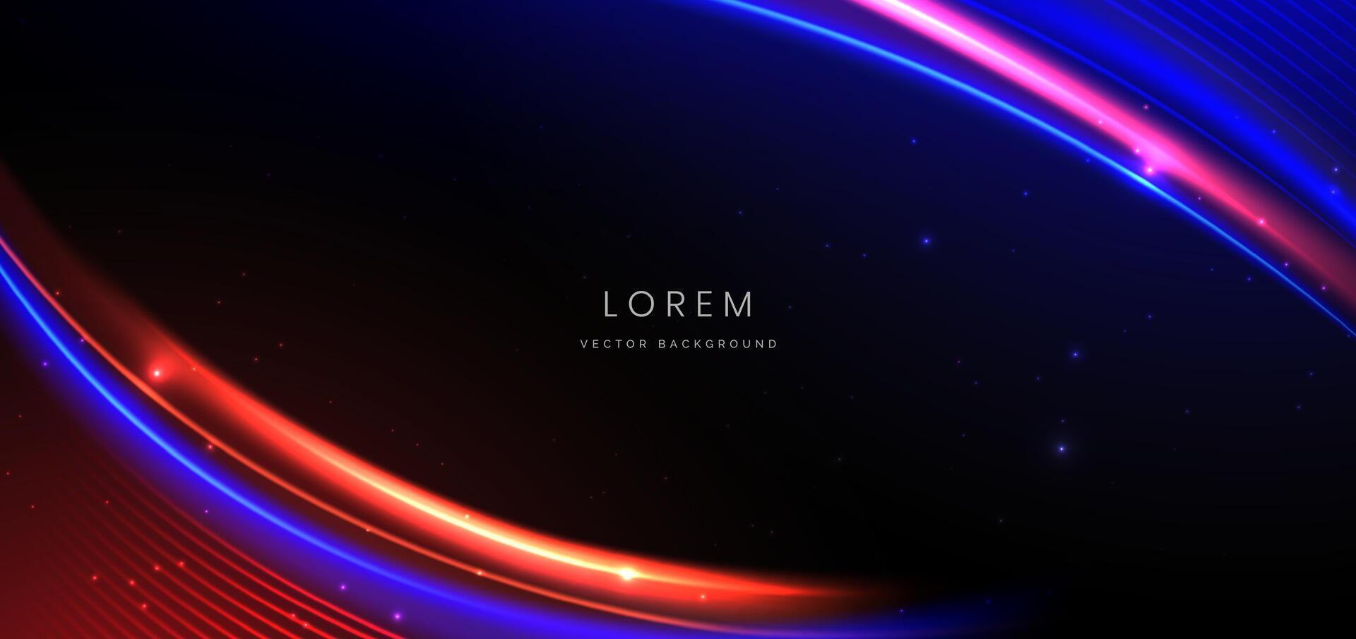 Abstract technology futuristic curved glowing neon blue and orange light ray on dark blue background with lighting effect. vector