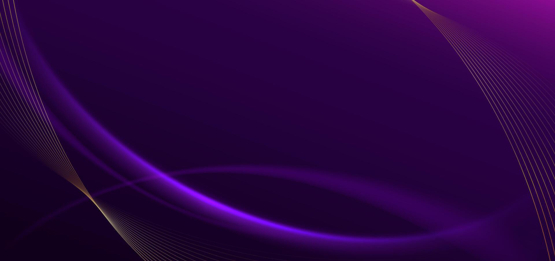 Abstract curved purple shape on dark purple background with lighting effect and copy space for text. Luxury design style. vector