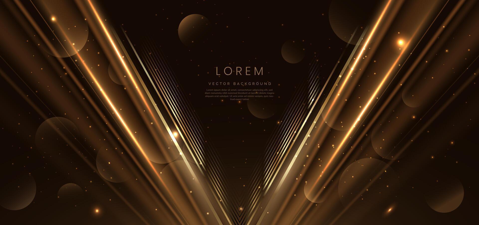 Abstract lighting diagonal effect neon gold light ray on on dark brown background. Template premium award ceremony design. vector