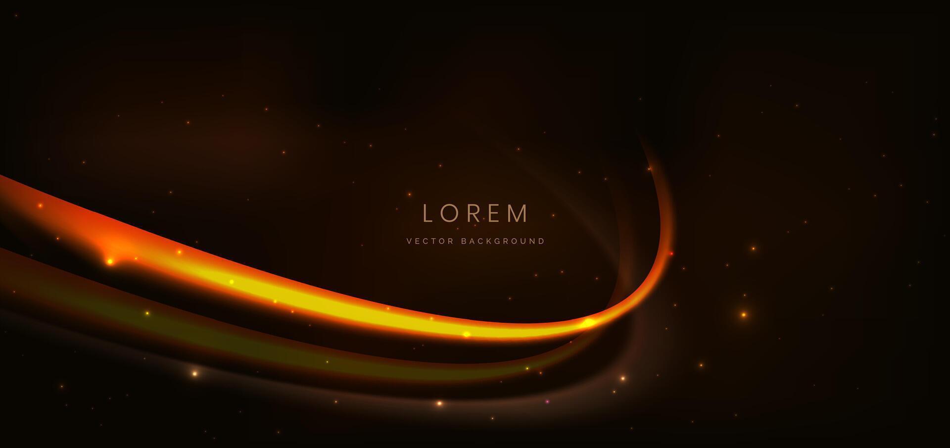Abstract glowing gold curved element on dark background with lighting effect glitter and sparkle with copy space for text. vector