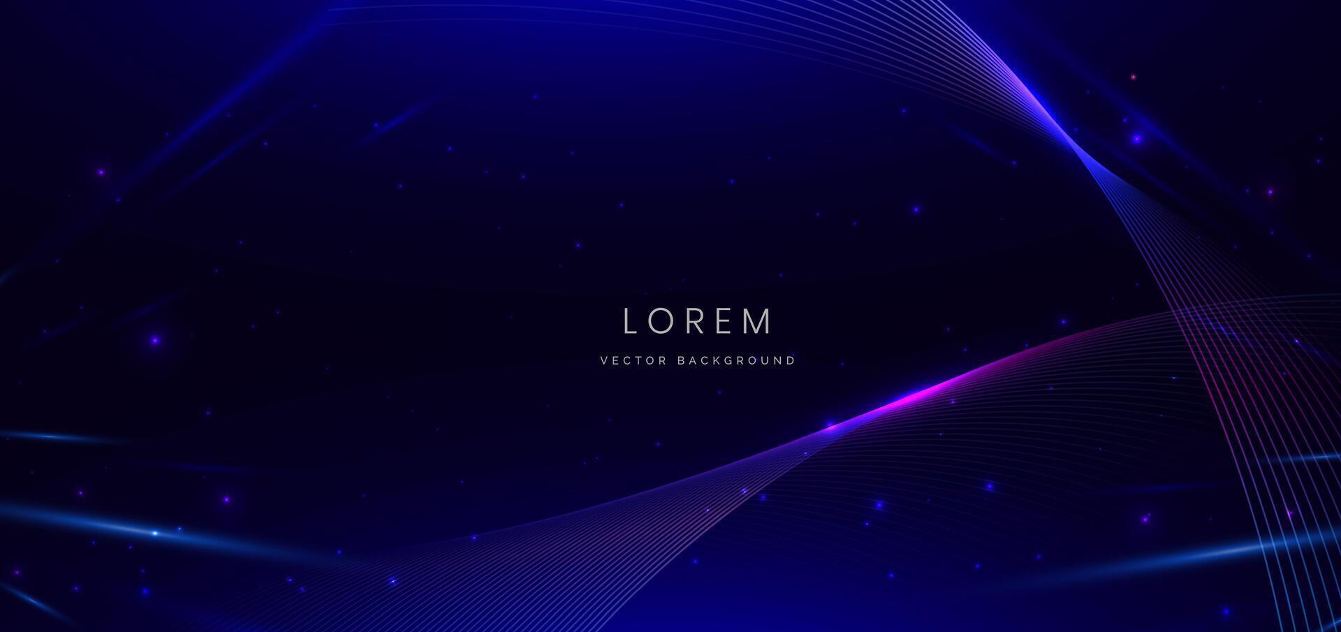 Abstract technology futuristic glowing neon blue and pink wave light lines with speed motion moving on dark blue background. vector