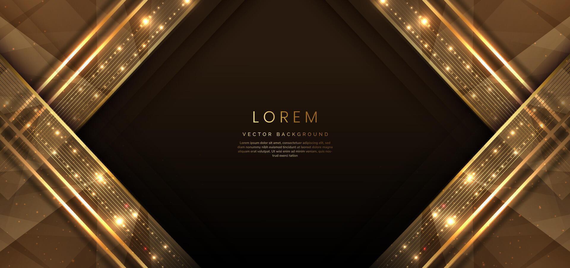 Abstract elegant dark brown background with golden line and lighting effect sparkle. Luxury template award design. vector