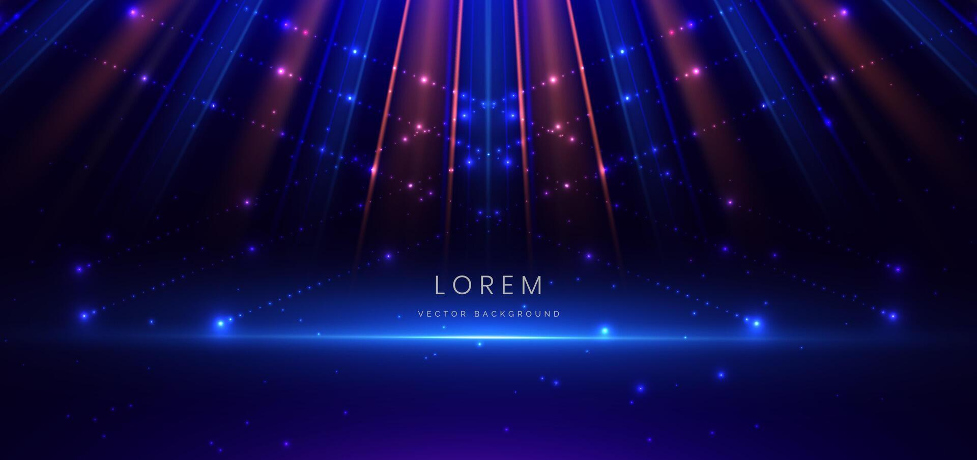 Abstract technology futuristic glowing lines neon blue and orange light ray on dark blue background with lighting effect. vector