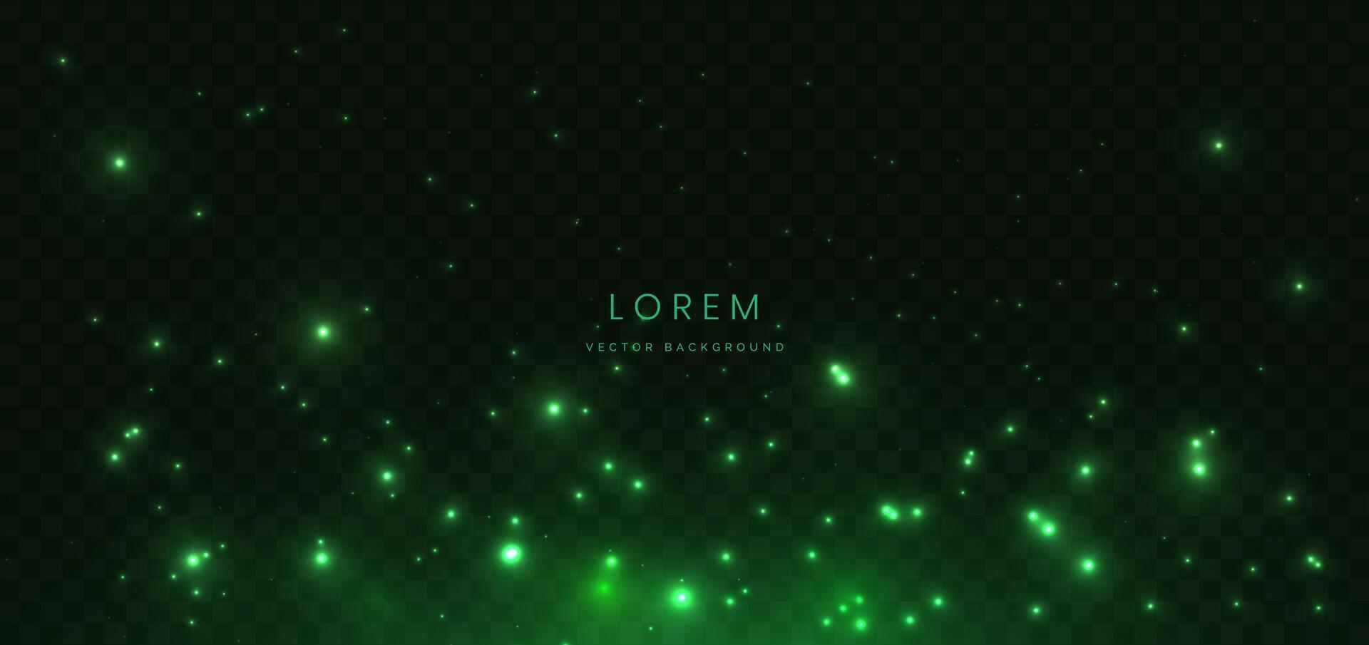 Abstract lighting effect dot neon green light ray on on dark transparent background. vector