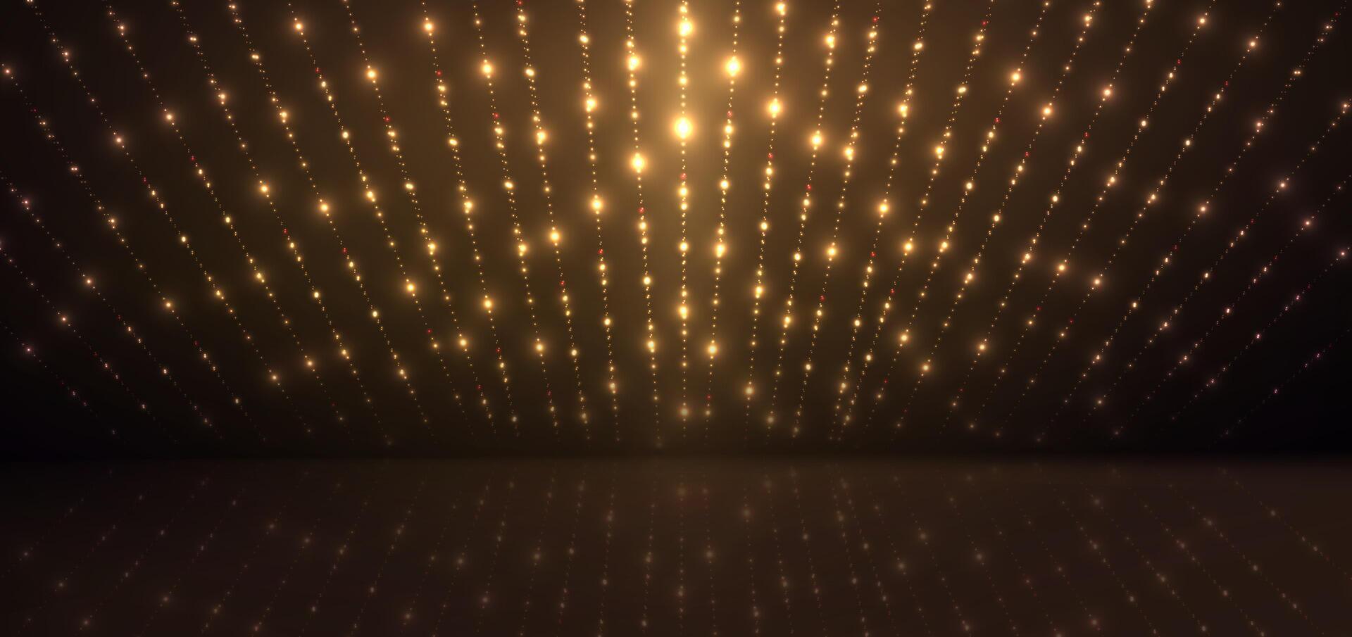Abstract elegant gold glowing line with lighting effect sparkle on black background. Template premium award design. vector