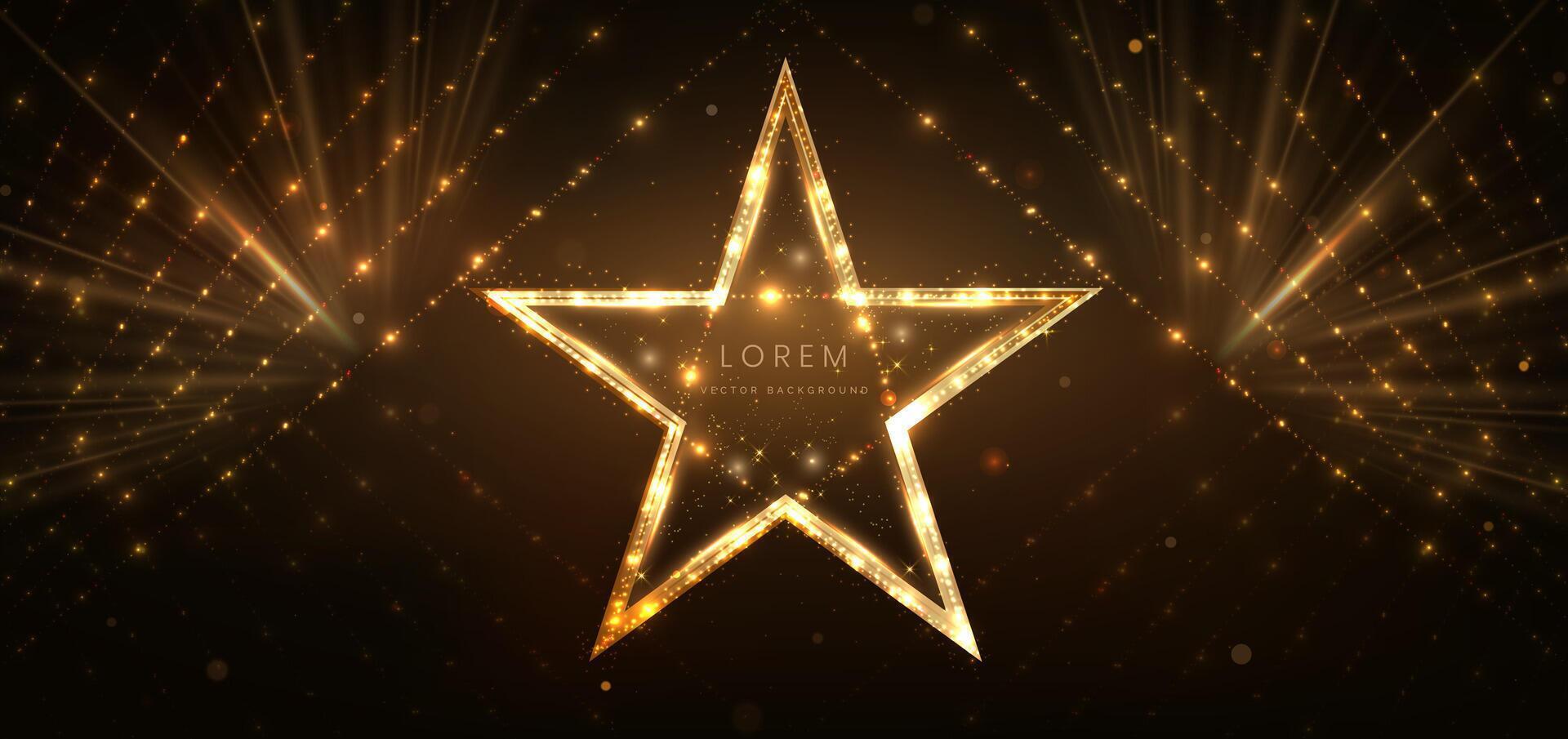 Golden star with golden on dark brown background with lighting effect and sparkle. Luxury template celebration award design. vector