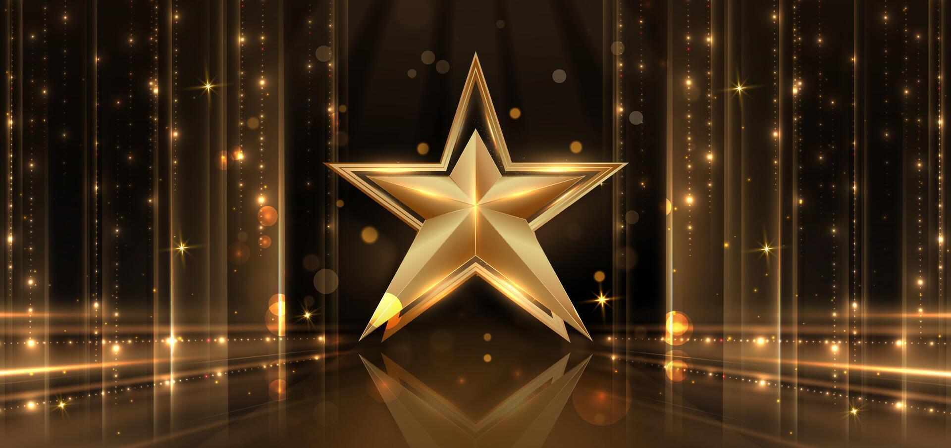Abstract luxury golden star lighting effect glowing on dark brown background and sparkle. vector