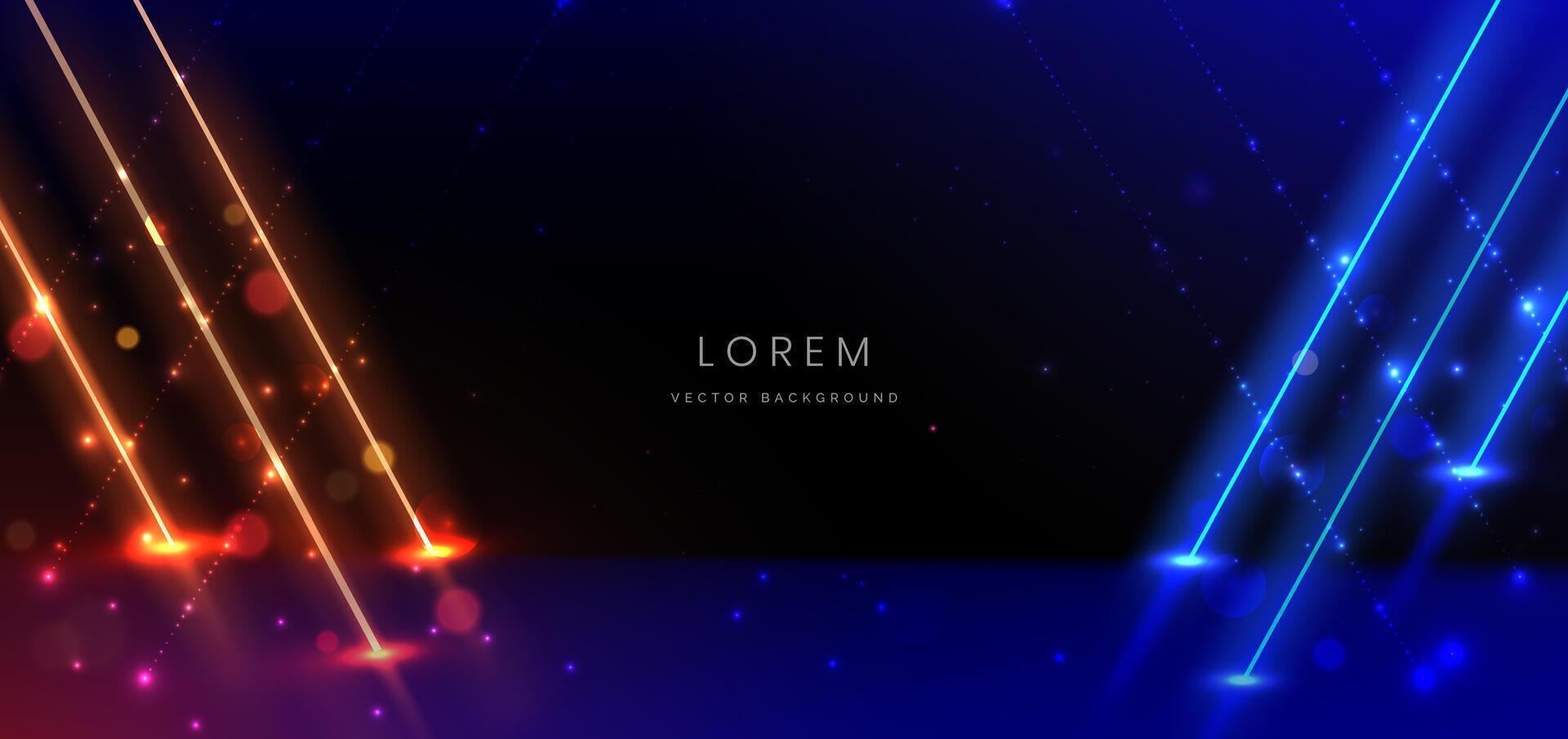 Abstract technology futuristic glowing neon blue and orange light ray on dark blue background with lighting effect. vector