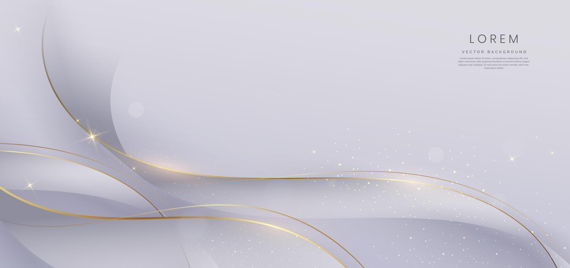 Luxury ribbon grey background with golden lines curved lighting effect and glitter copy space for text. Luxury design style. vector