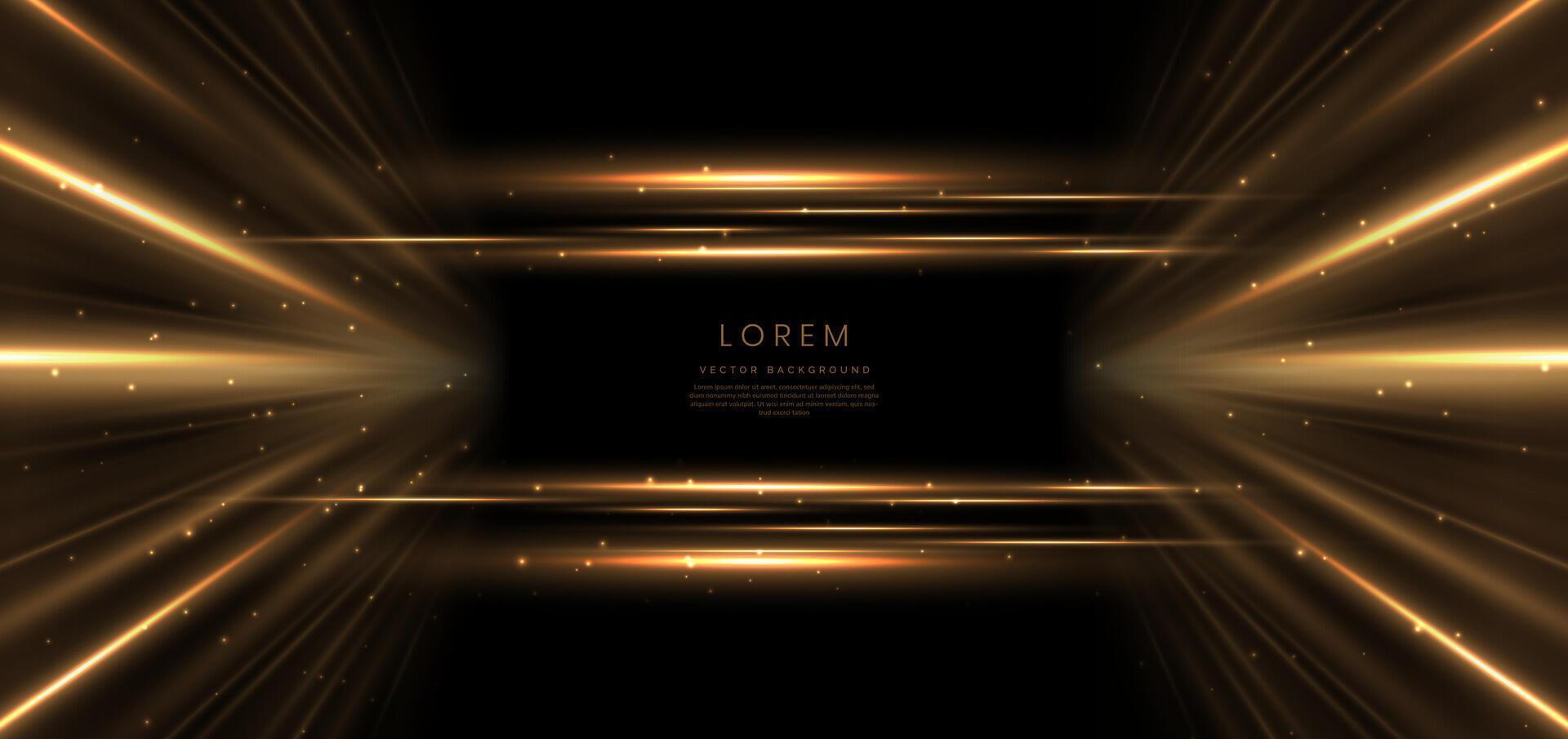 Abstract glowing gold vertical lighting lines on dark background with lighting effect and sparkle with copy space for text. Luxury design style. vector