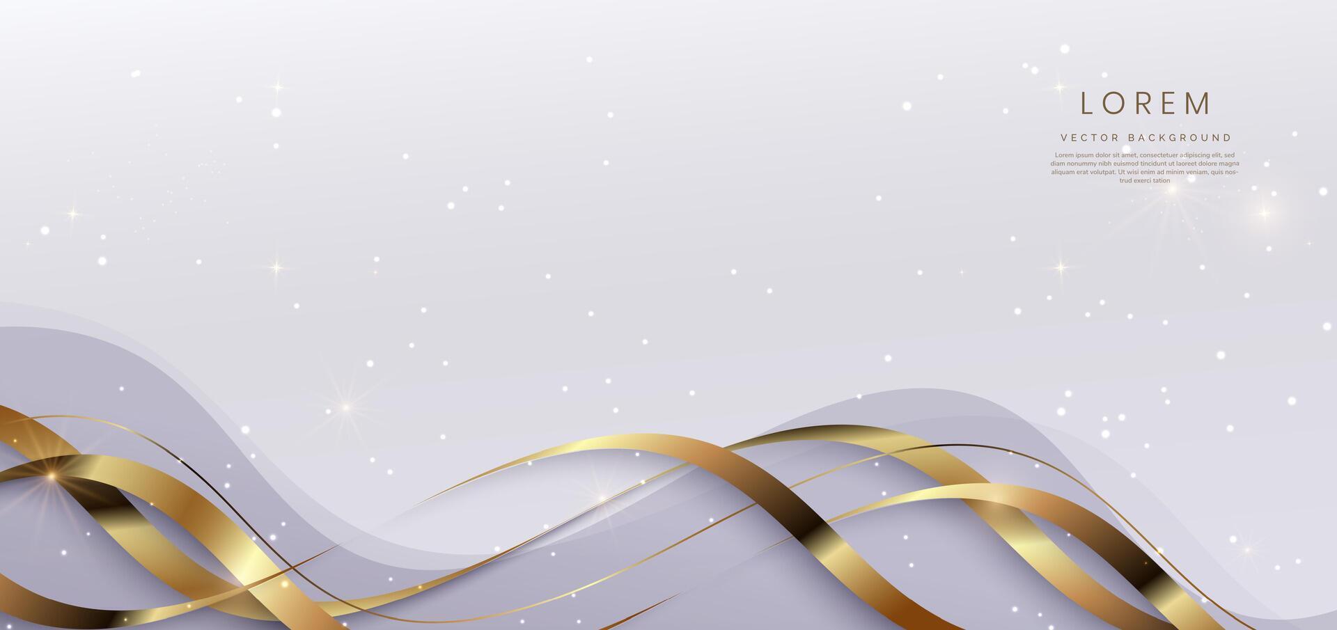 Abstract luxury golden curved on white background with lighting effect and glitter. vector
