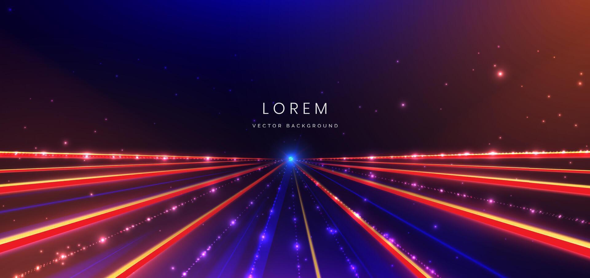 Abstract technology futuristic glowing neon blue and red light ray on dark blue background with lighting effect. vector