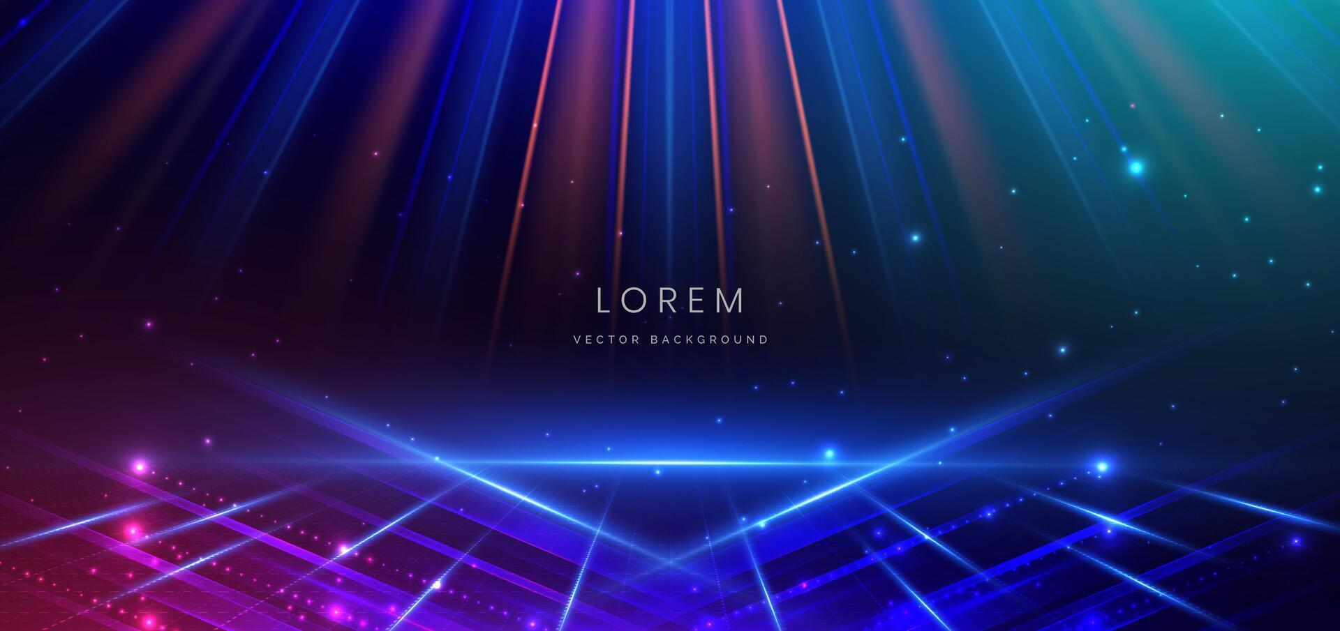 Abstract technology futuristic glowing lines neon blue and orange light ray on dark blue background with lighting effect. vector