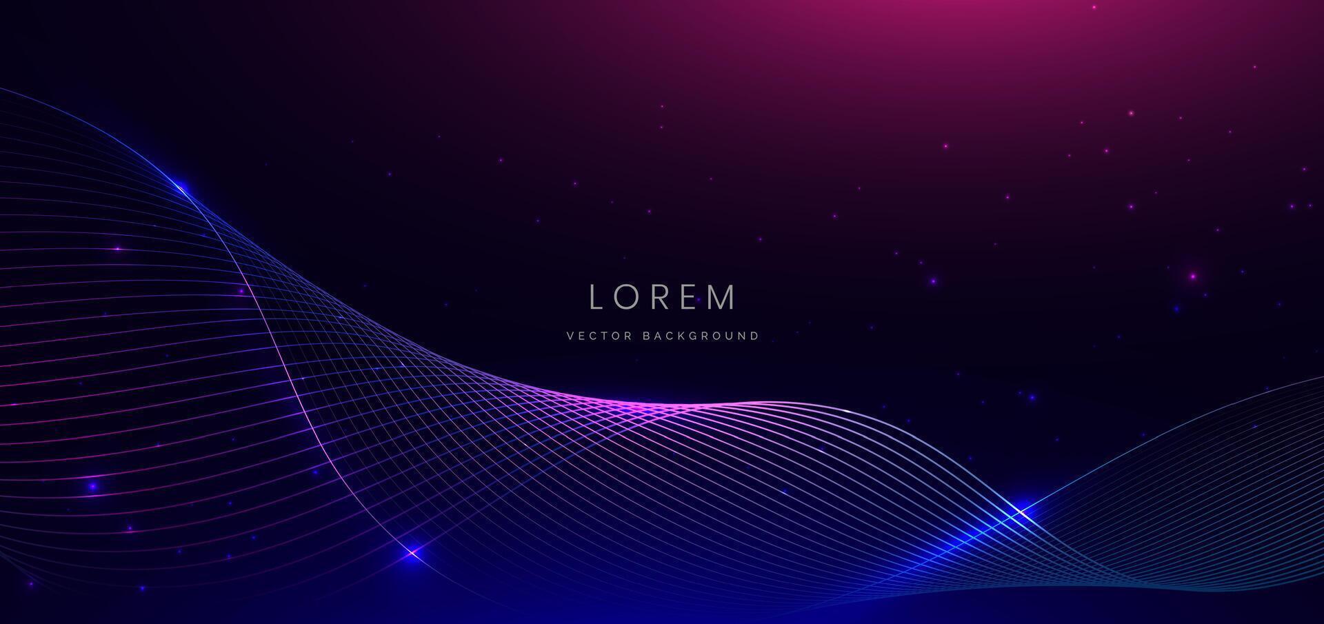 Abstract technology futuristic glowing neon blue and pink wave light lines with speed motion moving on dark blue background. vector