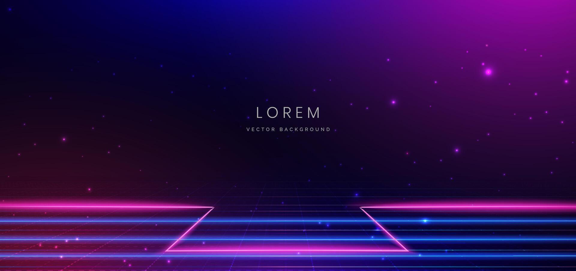 Abstract technology futuristic horizontal glowing lines neon blue and pink light ray on dark blue background with lighting effect. vector