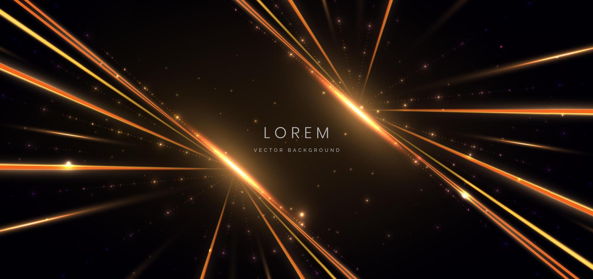 Abstract elegant golden glowing dot line with lighting effect sparkle on black background. Template premium award design. vector