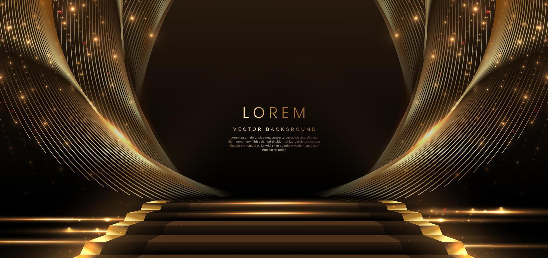 Elegant golden scene diagonal glowing with lighting effect sparkle on black background. Template premium award design. vector