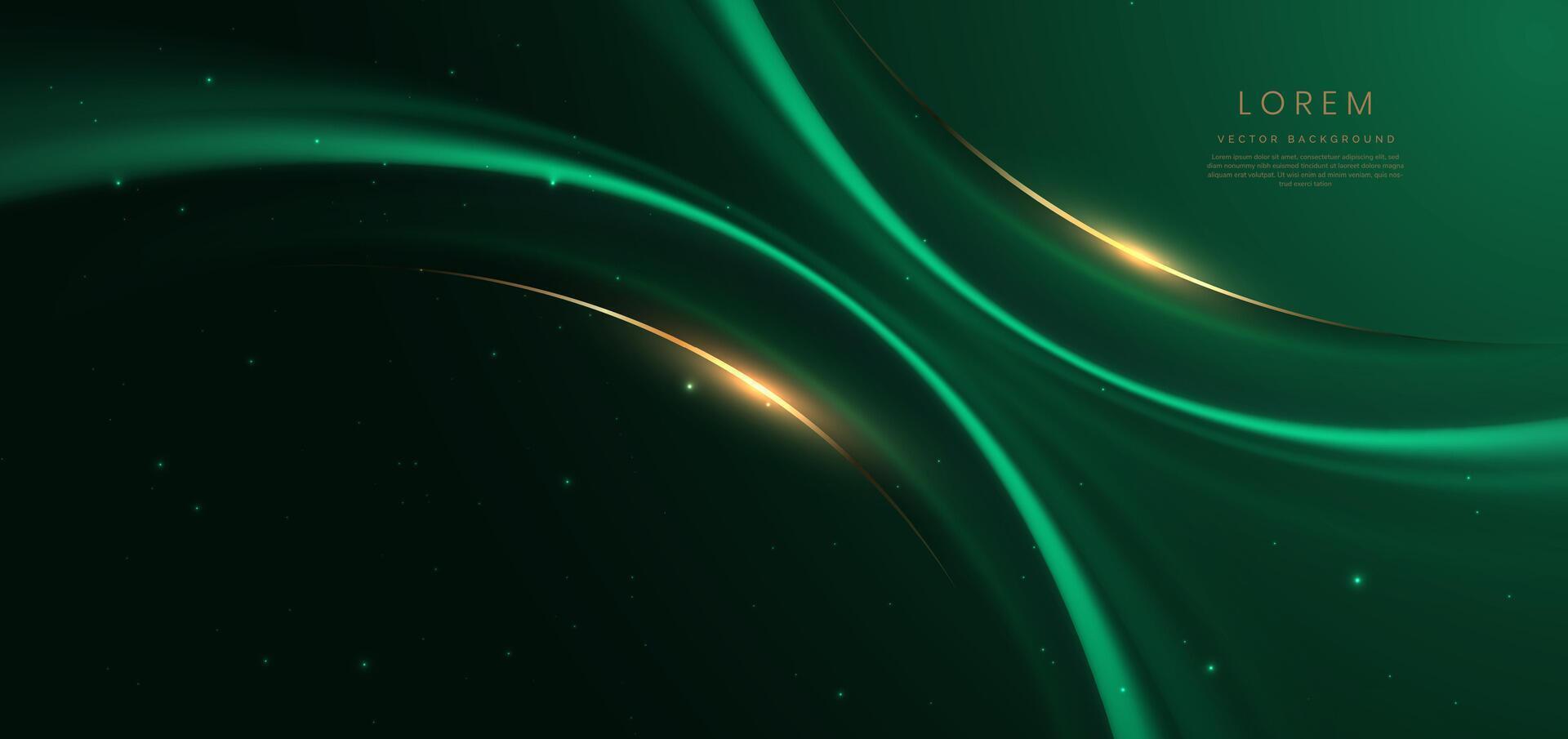 Abstract curved green shape on green background with lighting effect and copy space for text. Luxury design style. vector