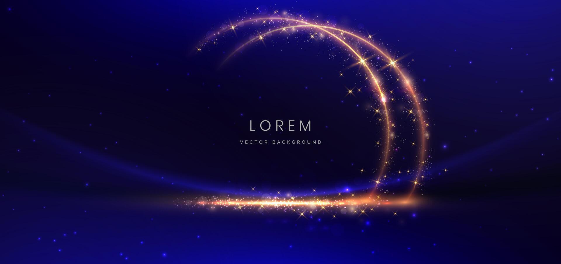 Abstract elegant dark blue background with golden glowing effect. Template premium award design. vector