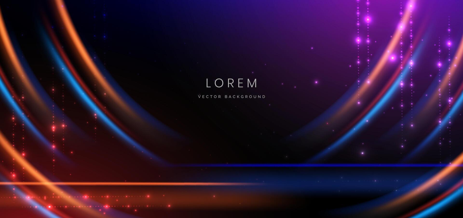 Abstract neon light curved orange and blue on dark blue background. You can use for ad, poster, template, business presentation. vector