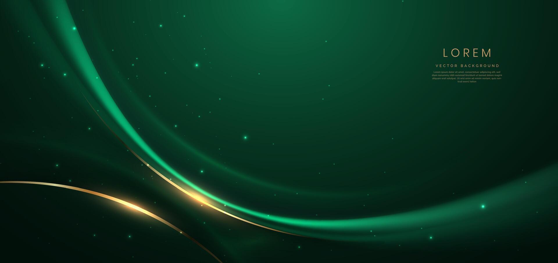 Abstract curved green shape on green background with lighting effect and copy space for text. Luxury design style. vector