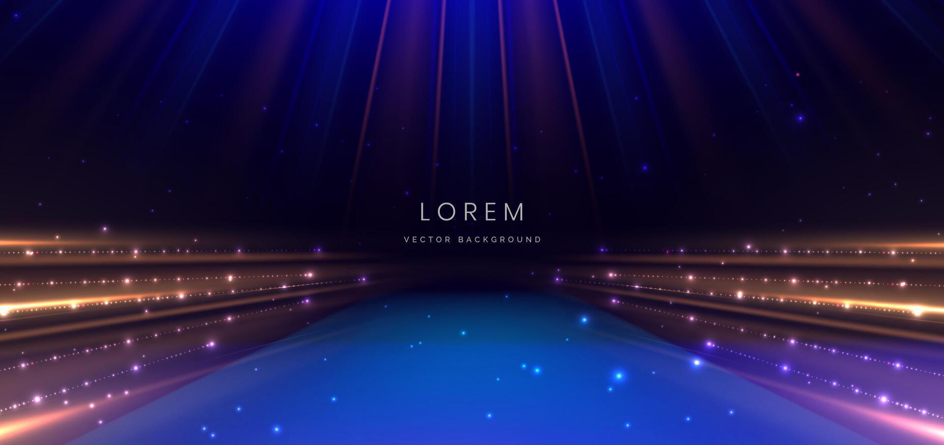 Elegant blue stage background with blue dot neon line and lighting effect sparkle. Luxury template award design. vector