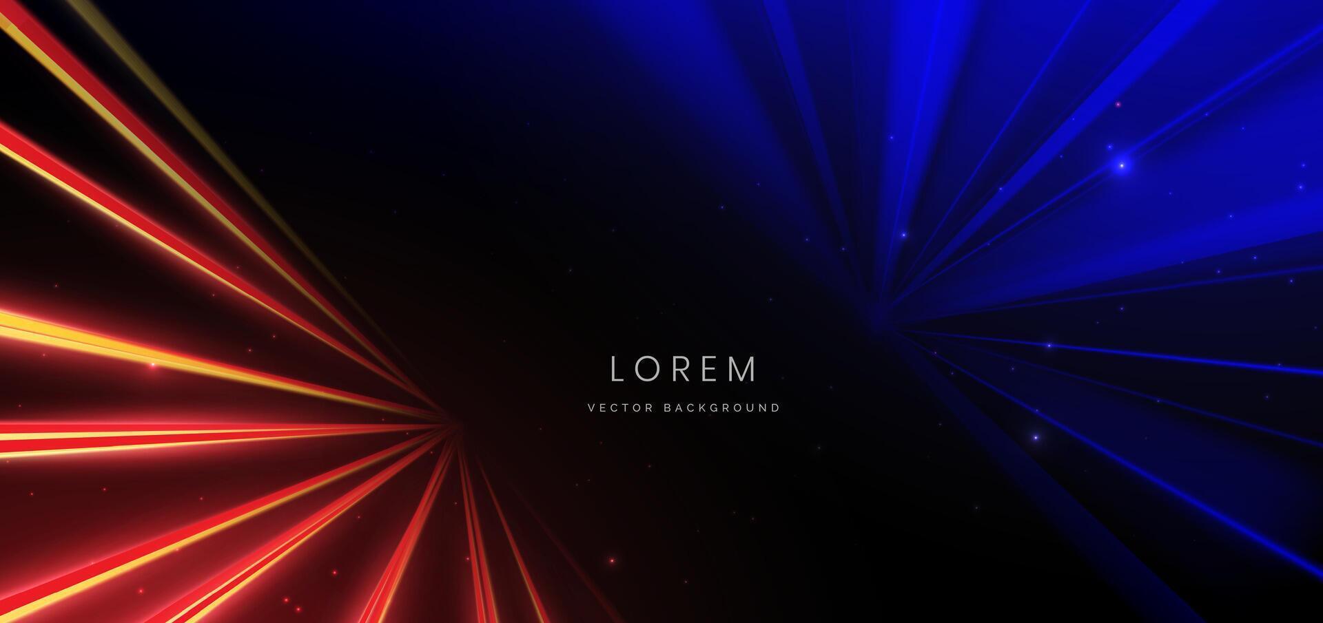Abstract technology futuristic glowing neon blue and orange light ray on dark blue background with lighting effect. vector