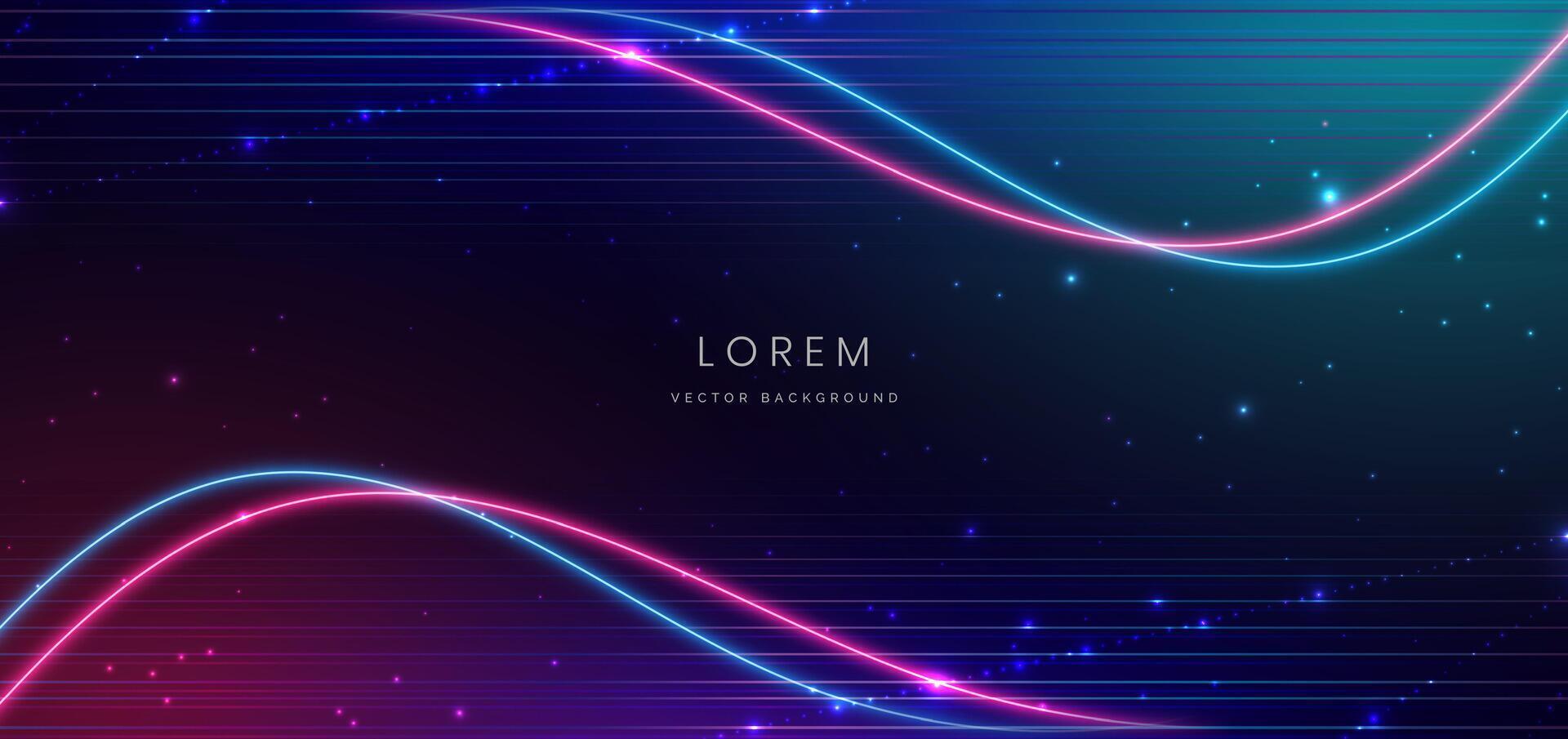 Abstract technology futuristic bule and pink glowing curved lines neon blue and pink light ray on dark blue background with lighting effect. vector