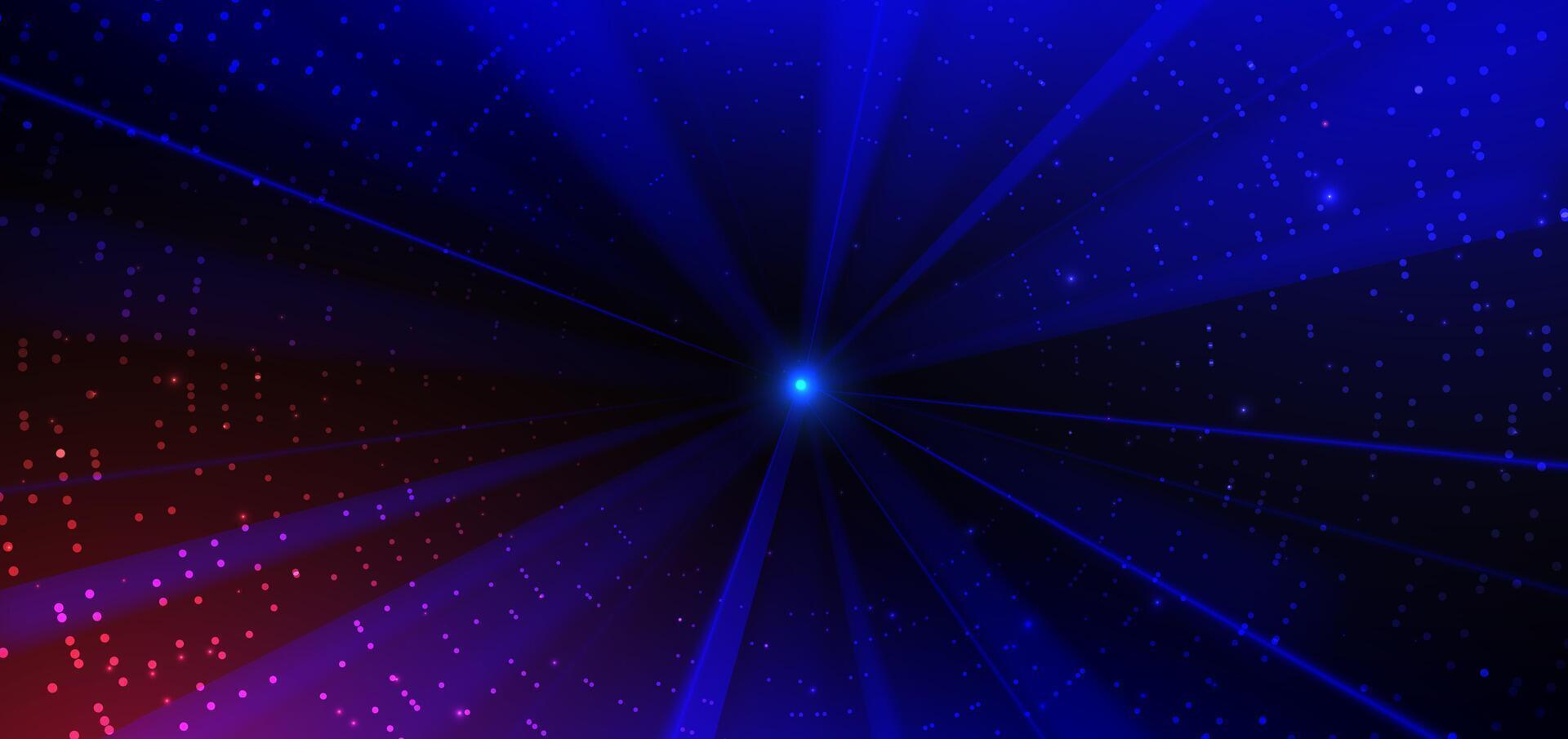 Abstract technology futuristic glowing neon blue light ray on dark blue background with dots lighting effect. vector