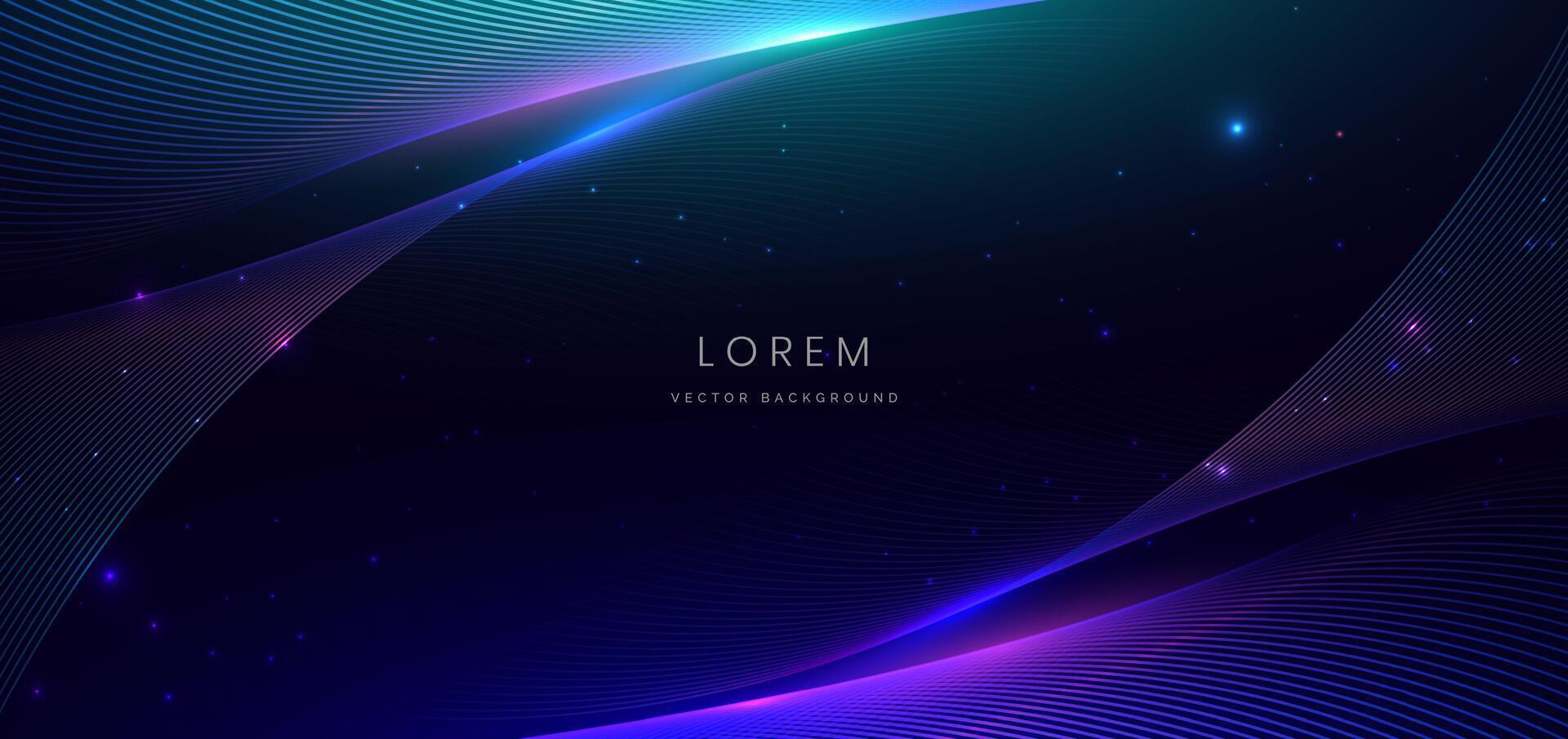 Abstract technology futuristic glowing neon blue and pink wave light lines with speed motion moving on dark blue background. vector
