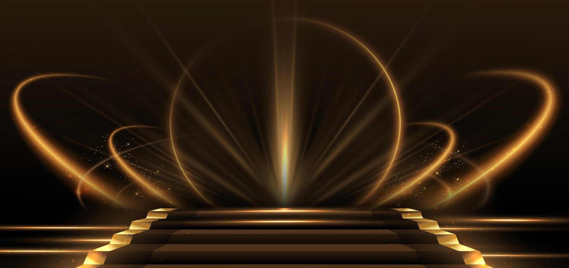 Elegant golden scene diagonal glowing with lighting effect sparkle on black background. Template premium award design. vector