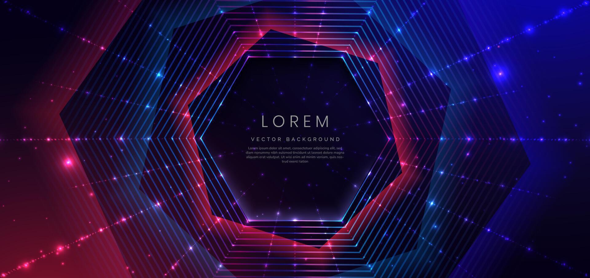 Abstract technology futuristic glowing neon blue and red hexagon light lines with speed motion moving on dark blue background. vector