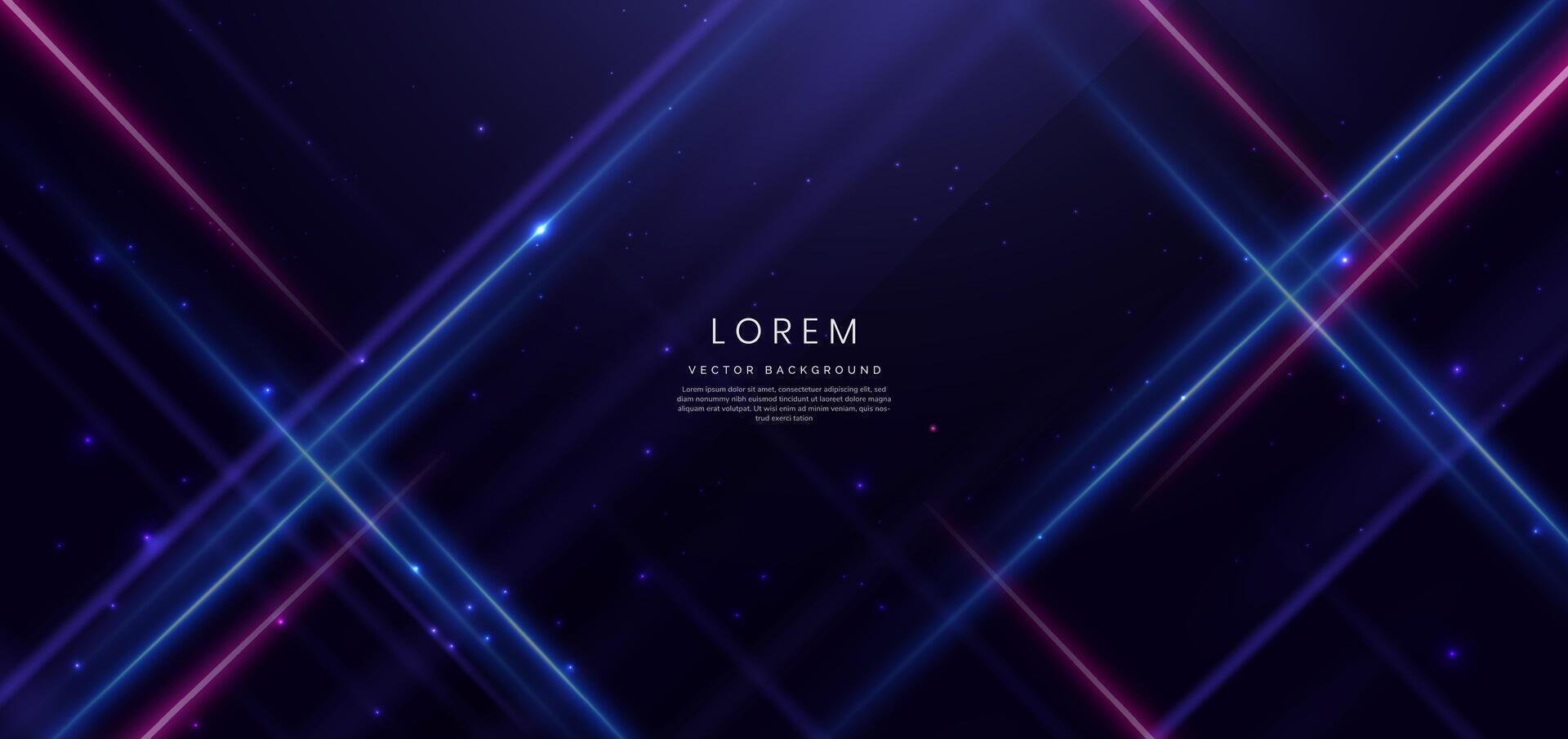 Abstract technology futuristic glowing blue and pink light lines with speed motion movingon dark blue background. vector