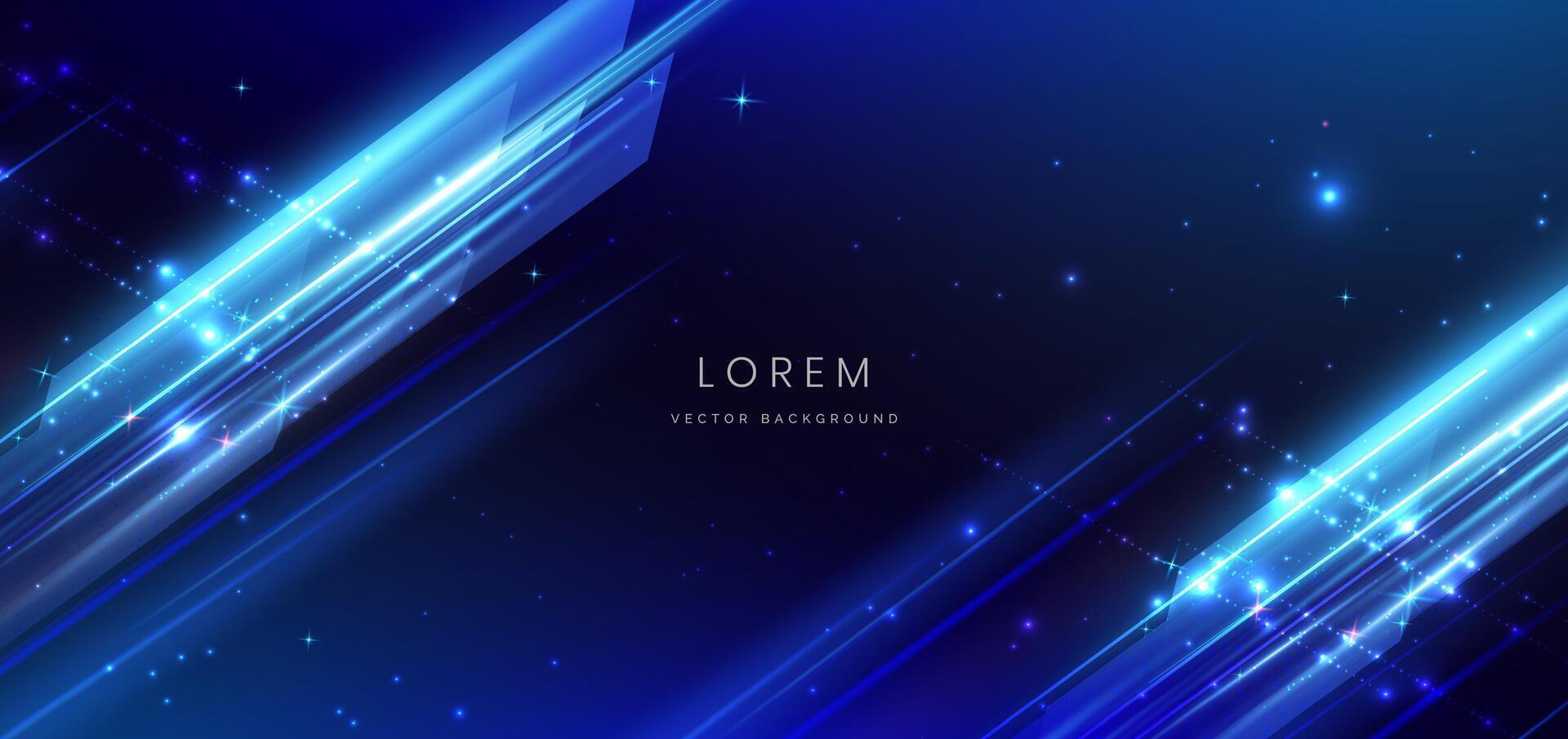 Abstract technology futuristic glowing neon blue light ray on dark blue background with lighting effect. vector