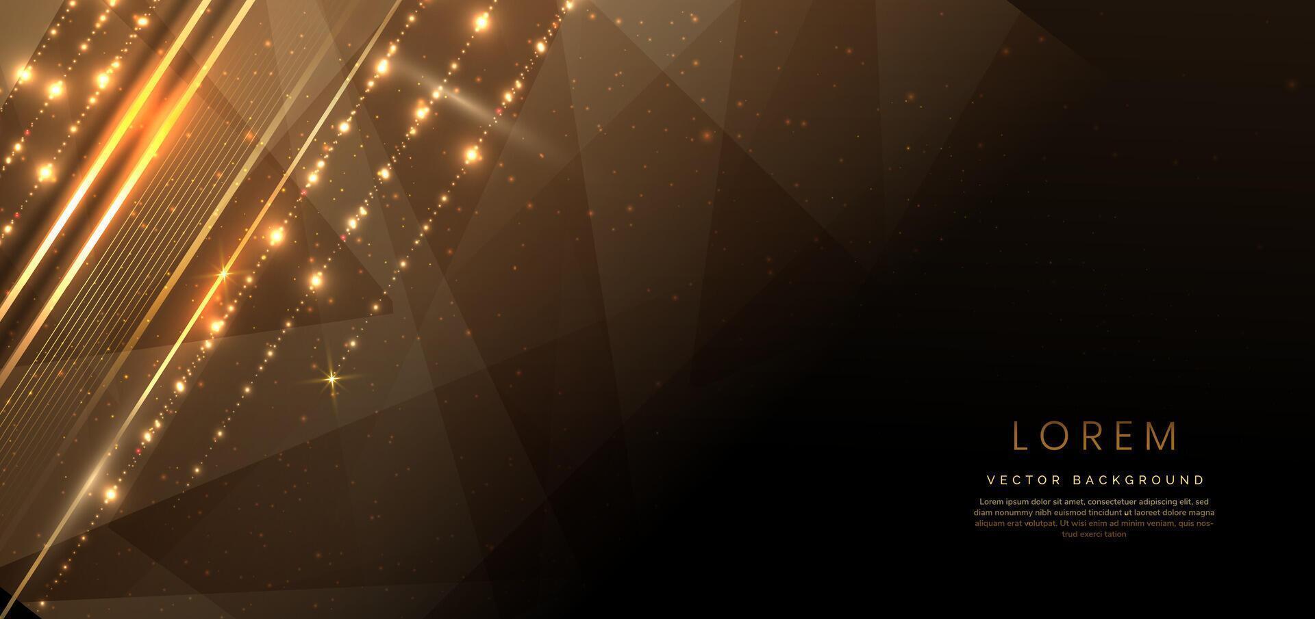 Abstract elegant dark brown background with golden line and lighting effect sparkle. Luxury template award design. vector