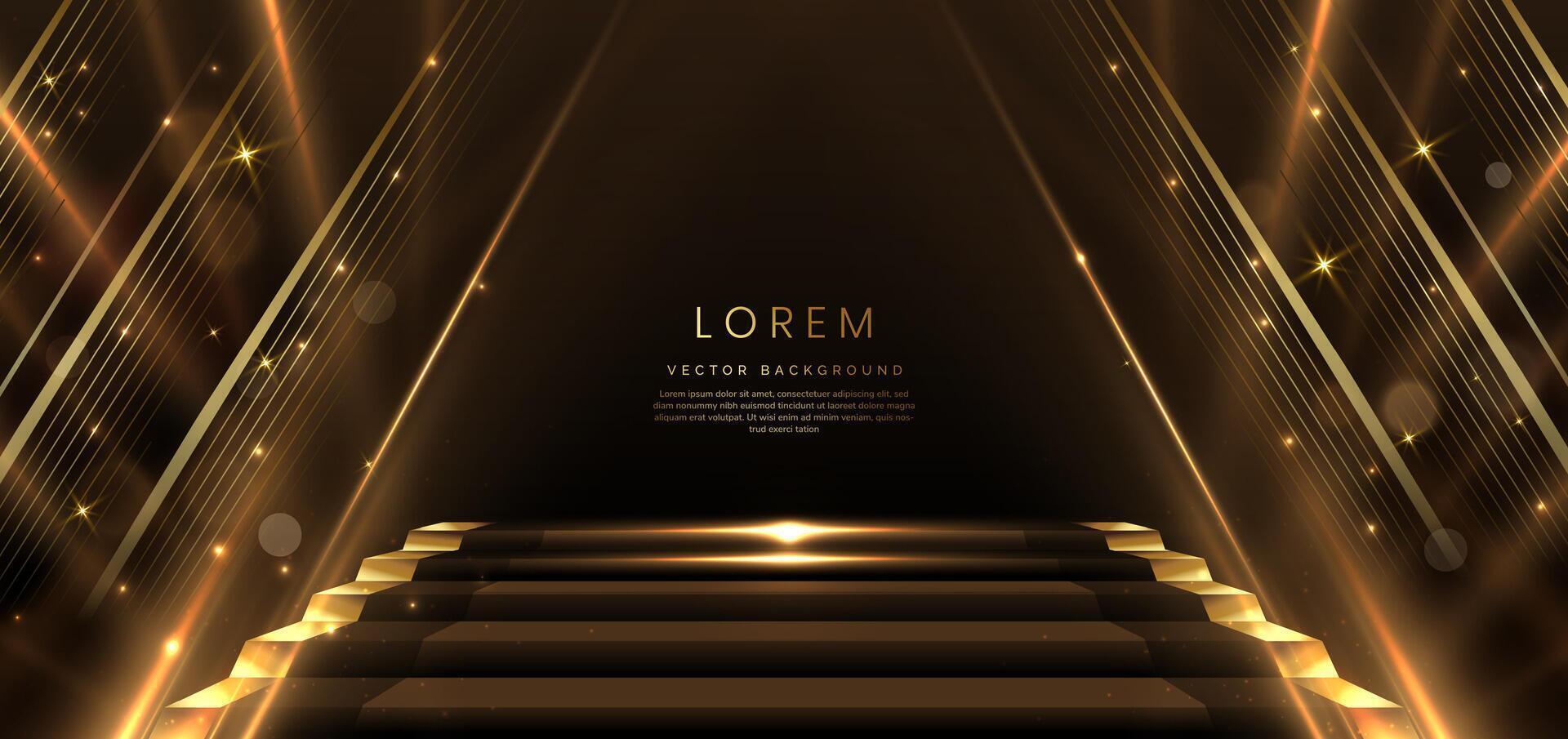 Elegant golden scene dot diagonal glowing with lighting effect sparkle on black background. Template premium award design. vector