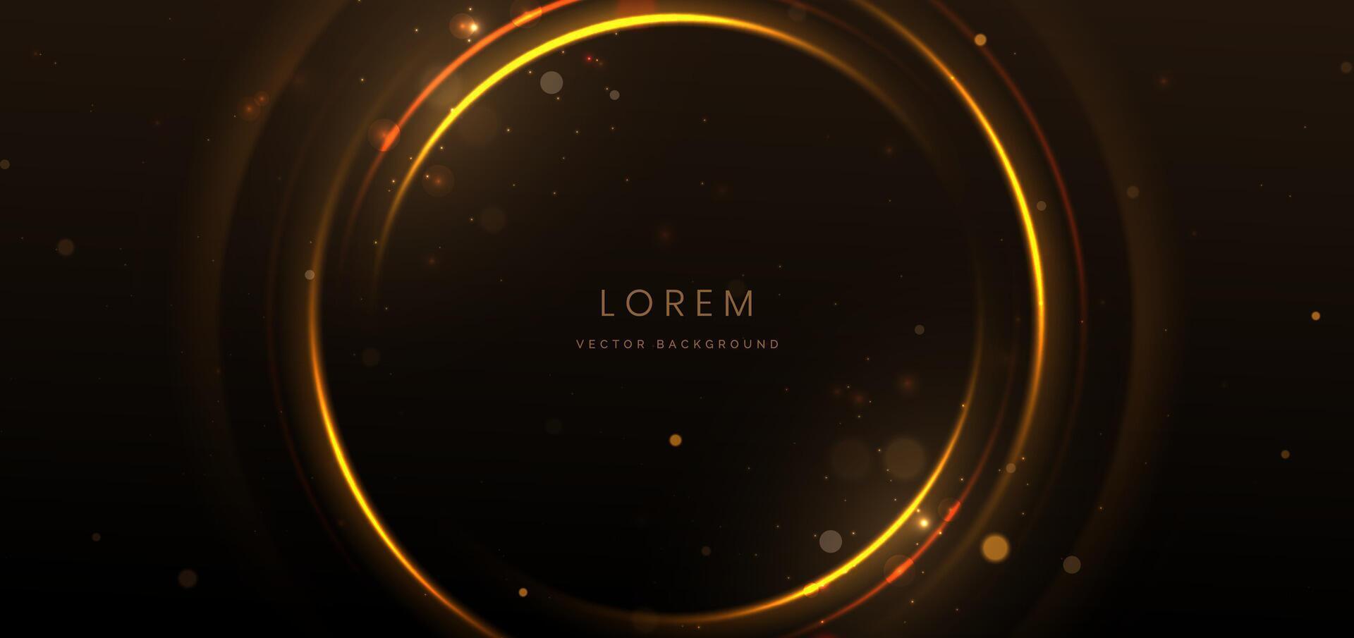 Abstract luxury golden circles lines overlapping on dark blue background with lighting effect and sprkle. Template premium award design. vector