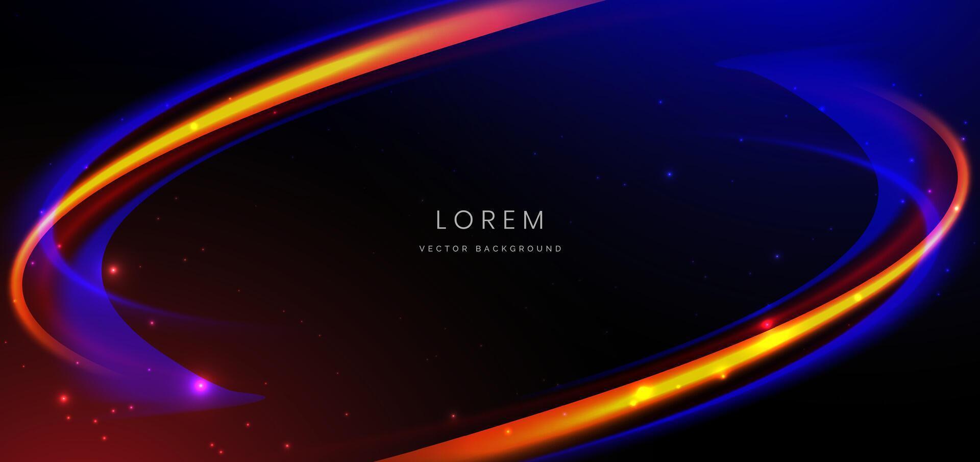 Abstract technology futuristic curved glowing neon blue and orange light ray on dark blue background with lighting effect. vector