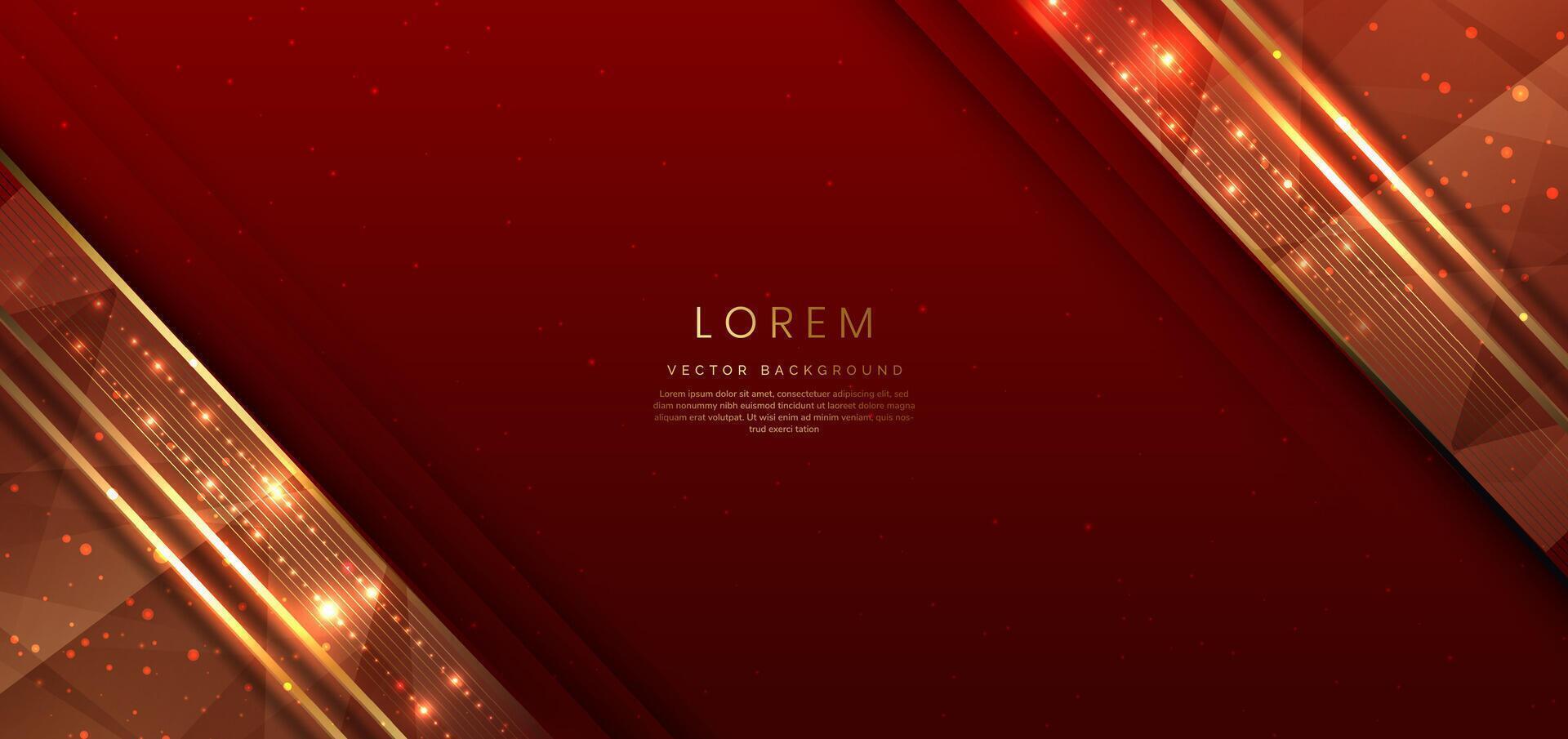 Abstract elegant red background with golden line and lighting effect sparkle. Luxury template award design. vector