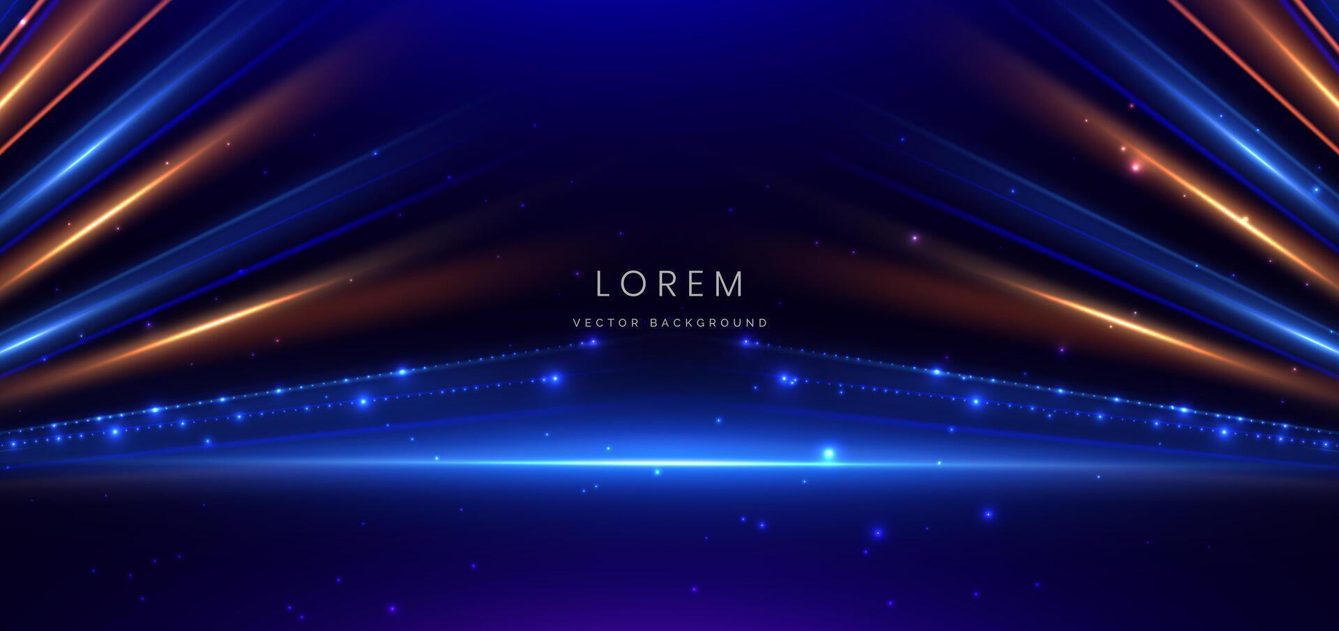 Elegant blue stage background with blue dot neon line and lighting effect sparkle. Luxury template award design. vector