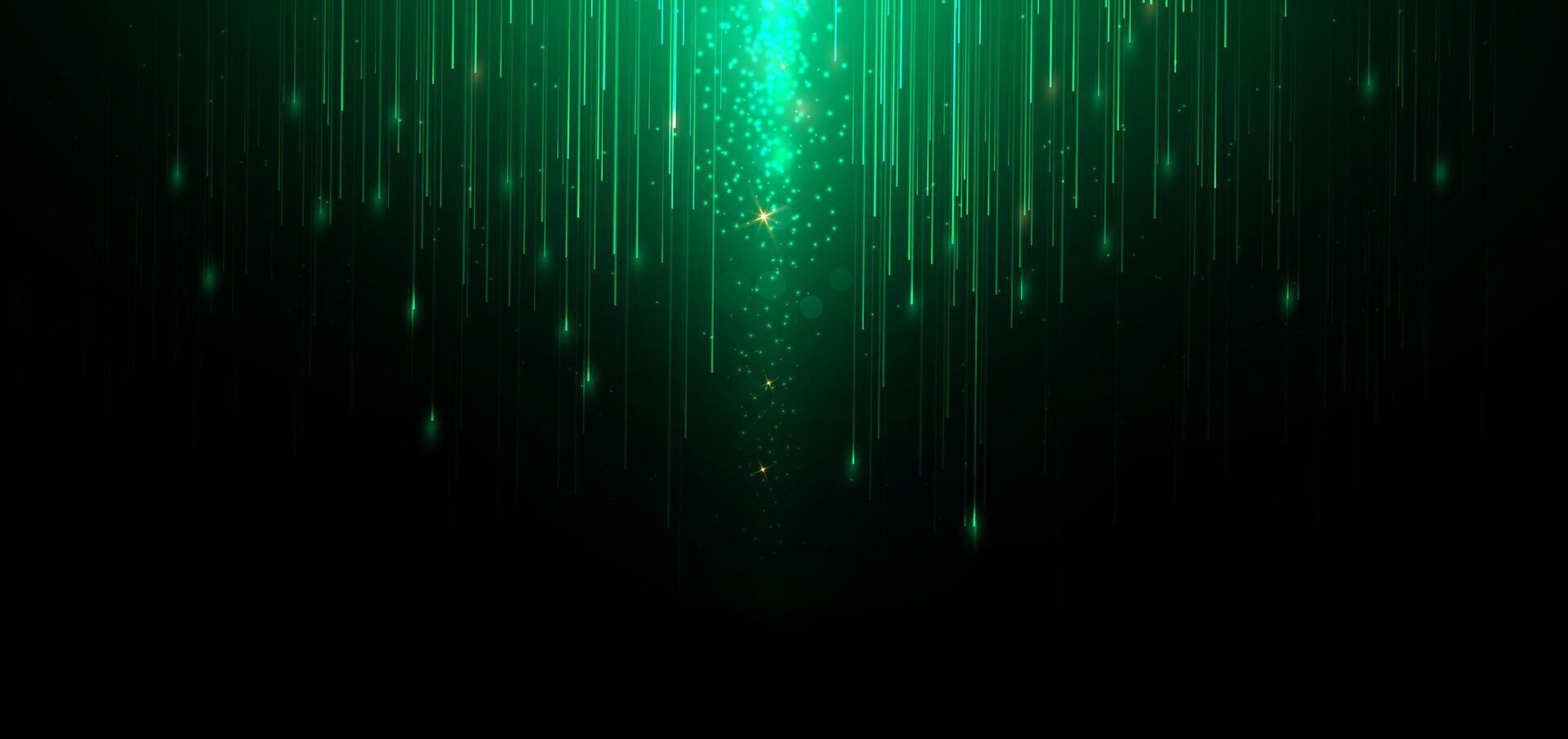 Abstract elegant green glowing line with lighting effect sparkle on black background. Template premium award design. vector
