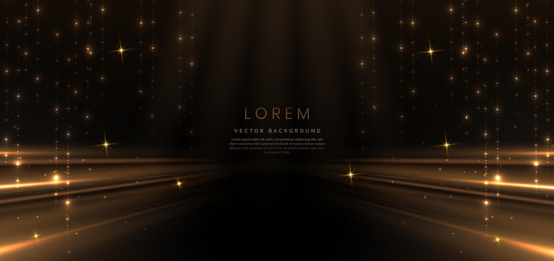 Elegant golden scene diagonal glowing with lighting effect sparkle on black background. vector