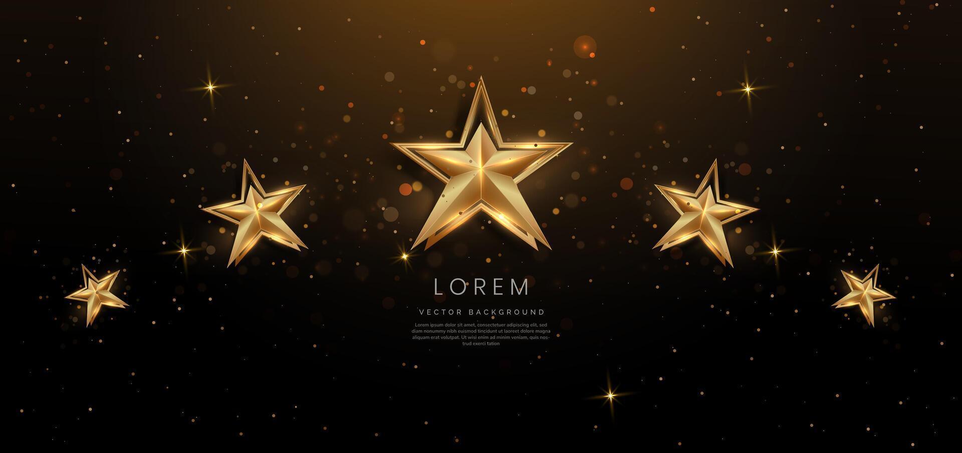 Abstract luxury golden star lighting effect glowing on dark brown background and sparkle. Celebration party happy concept. vector