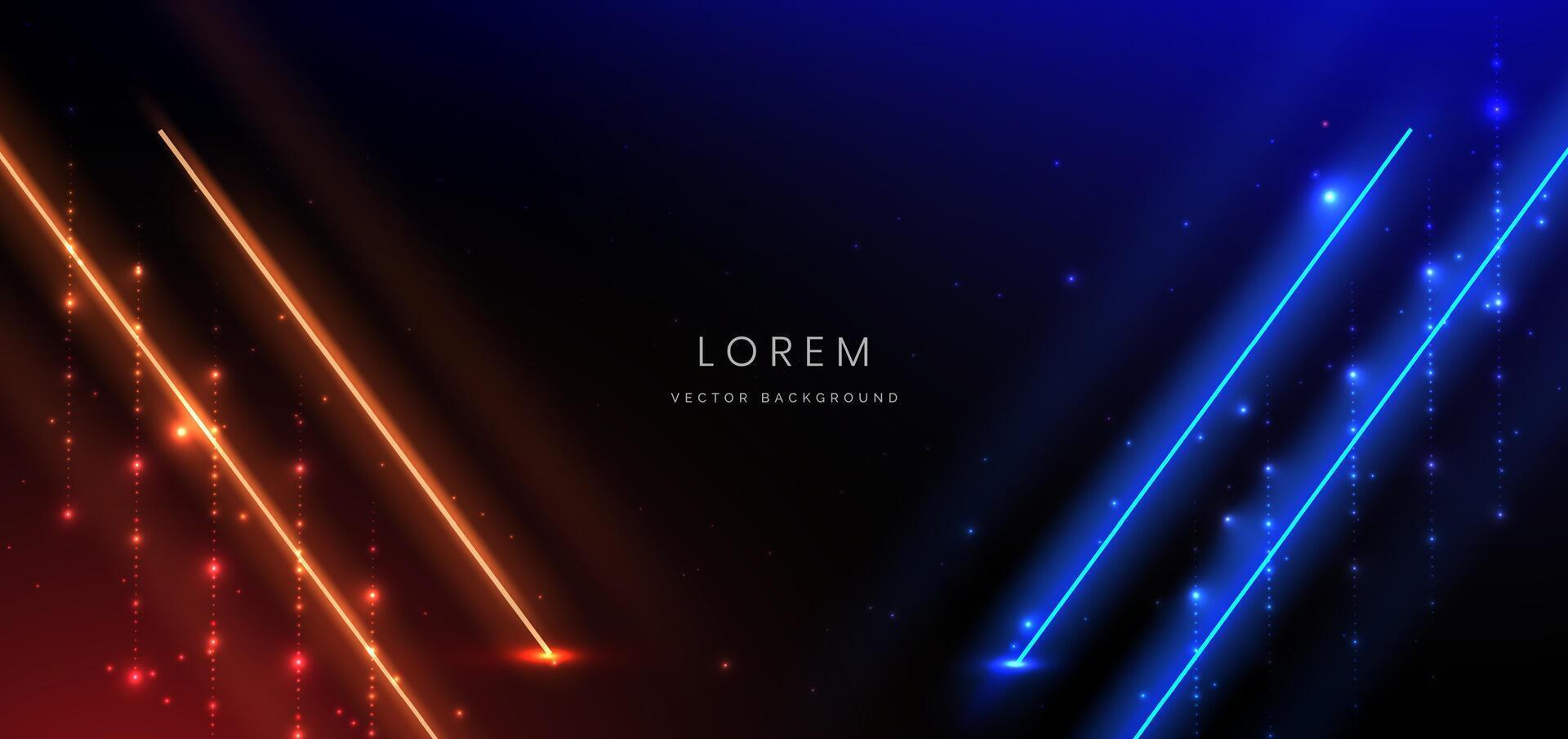 Abstract technology futuristic glowing neon blue and orange light ray on dark blue background with lighting effect. vector