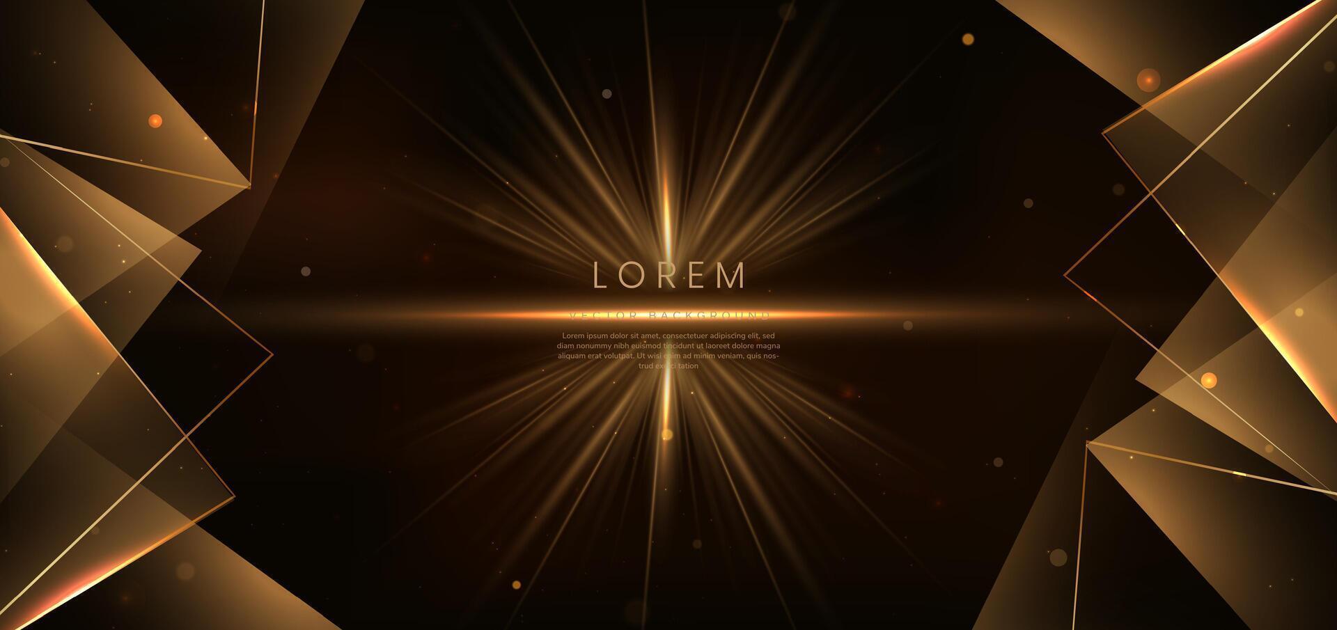 Abstract luxury golden triangles lighting effect glowing on dark brown background and sparkle. vector
