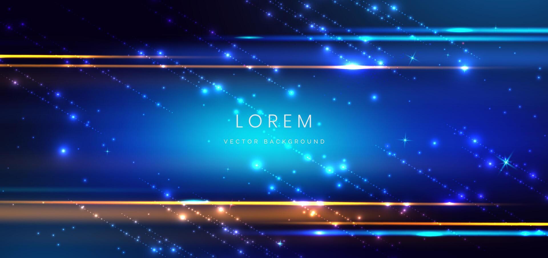 Abstract technology futuristic glowing neon blue and orange light ray on dark blue background with lighting effect. vector